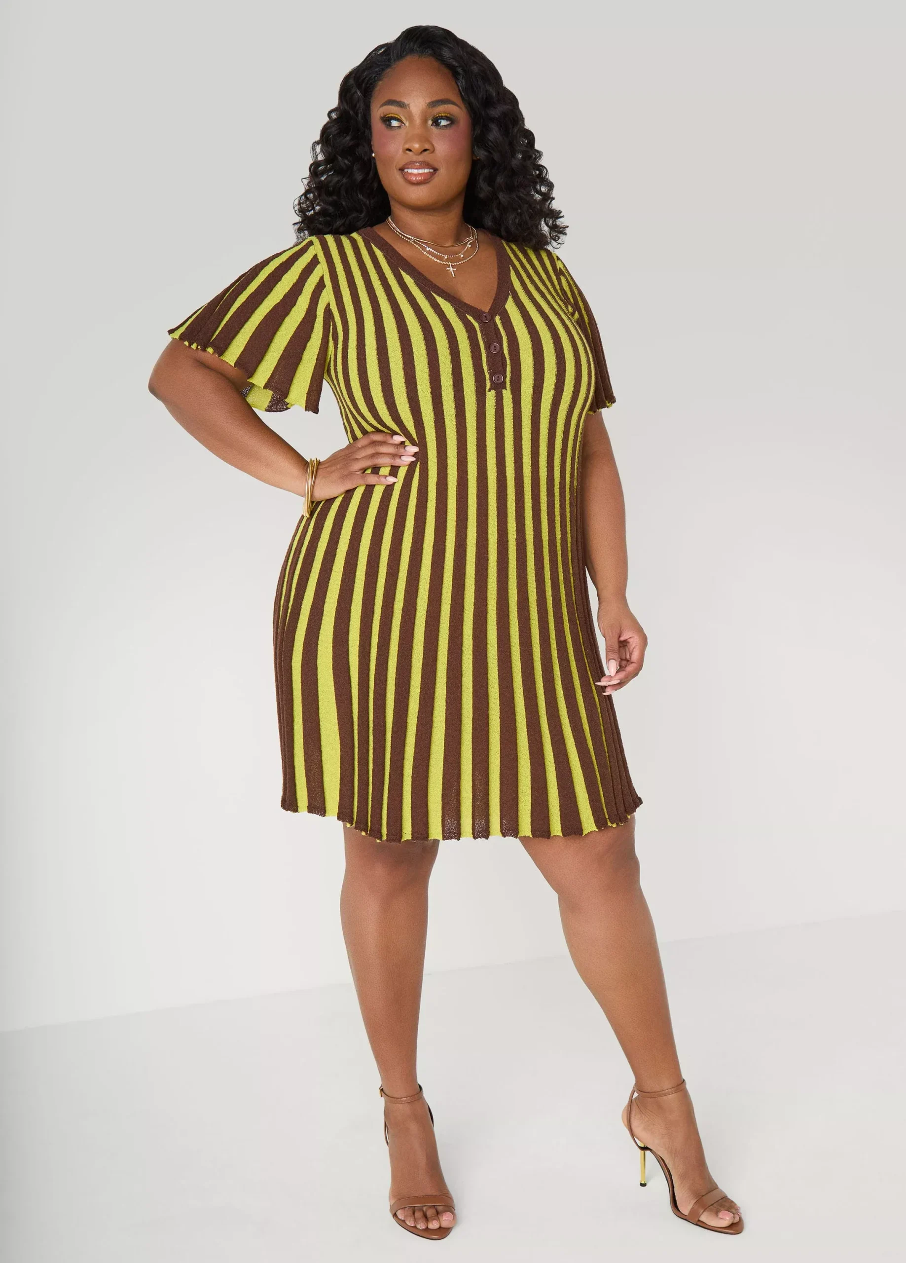 A Line Striped Sweater Dress
