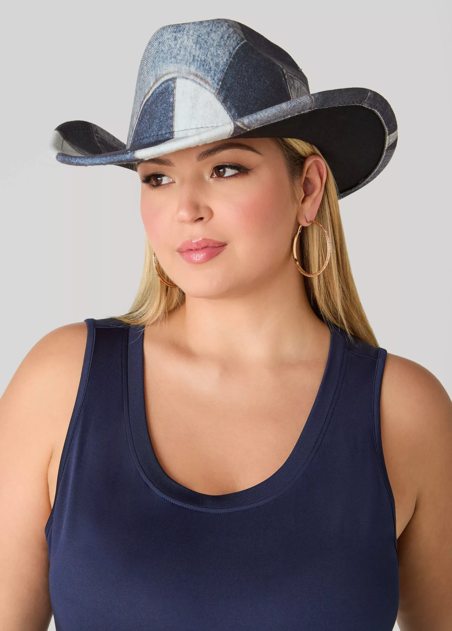 Patchwork Denim Print Fedora