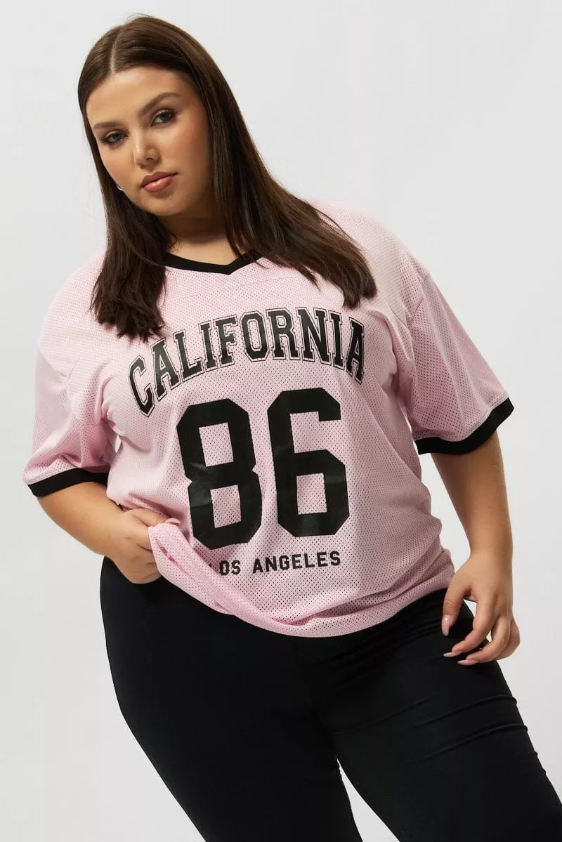 Pink Graphic Tee Short Sleeve V Neck