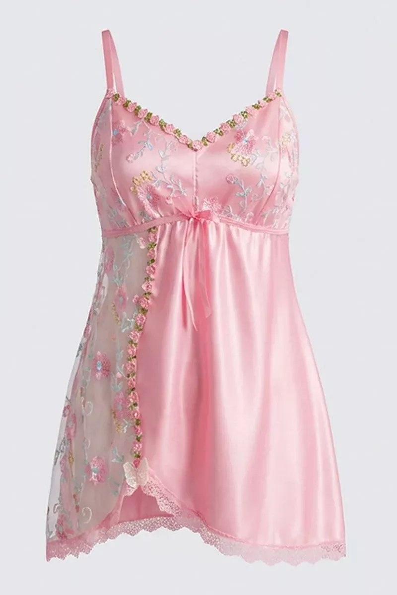 Pink Rose Embroidered Slip Nightdress