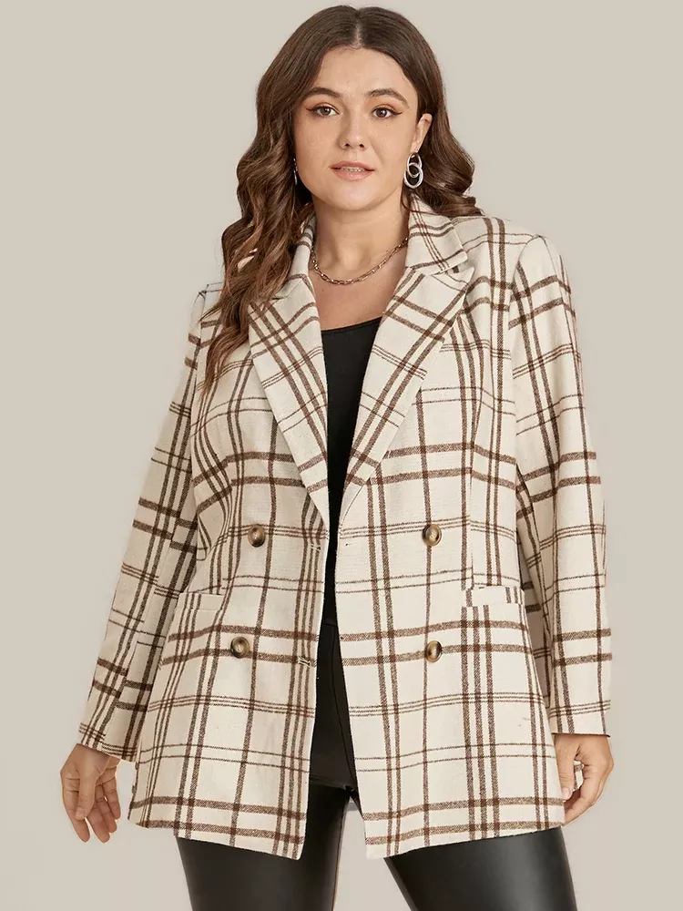 Plaid Suit Collar Button Down Pocket Blazer