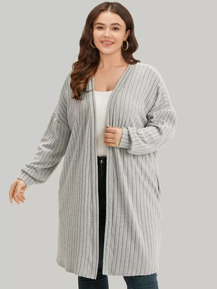 Plain Pocket Texture Open Front Kimono