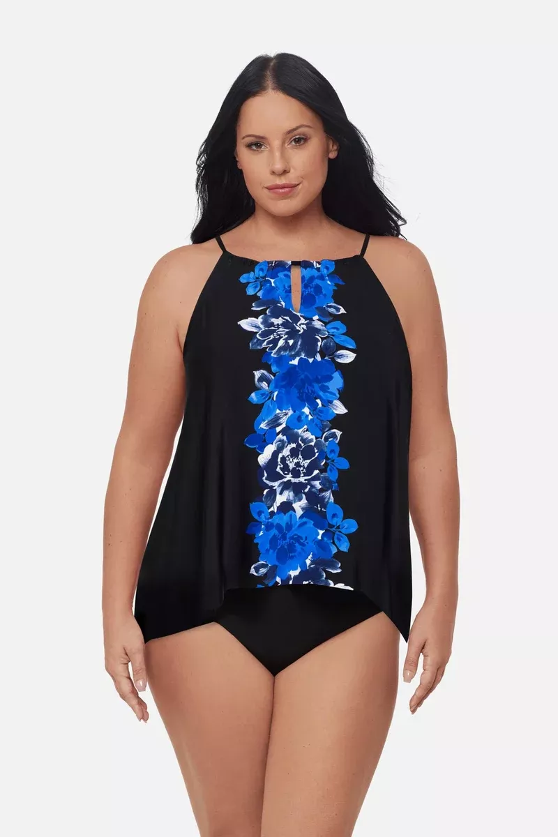 Plus Size Peephole Tankini Top in Ombra Fiore