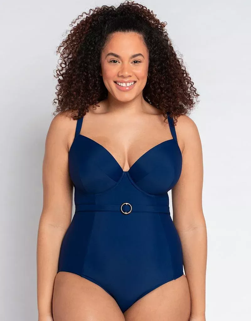 Retro Sun Padded Plunge Swimsuit NavyBlue