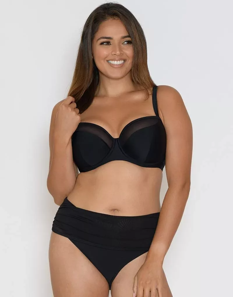 Sheer Class Padded Balcony Bikini Top Black