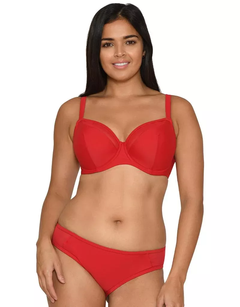 Sheer Class Padded Balcony Bikini Top Red