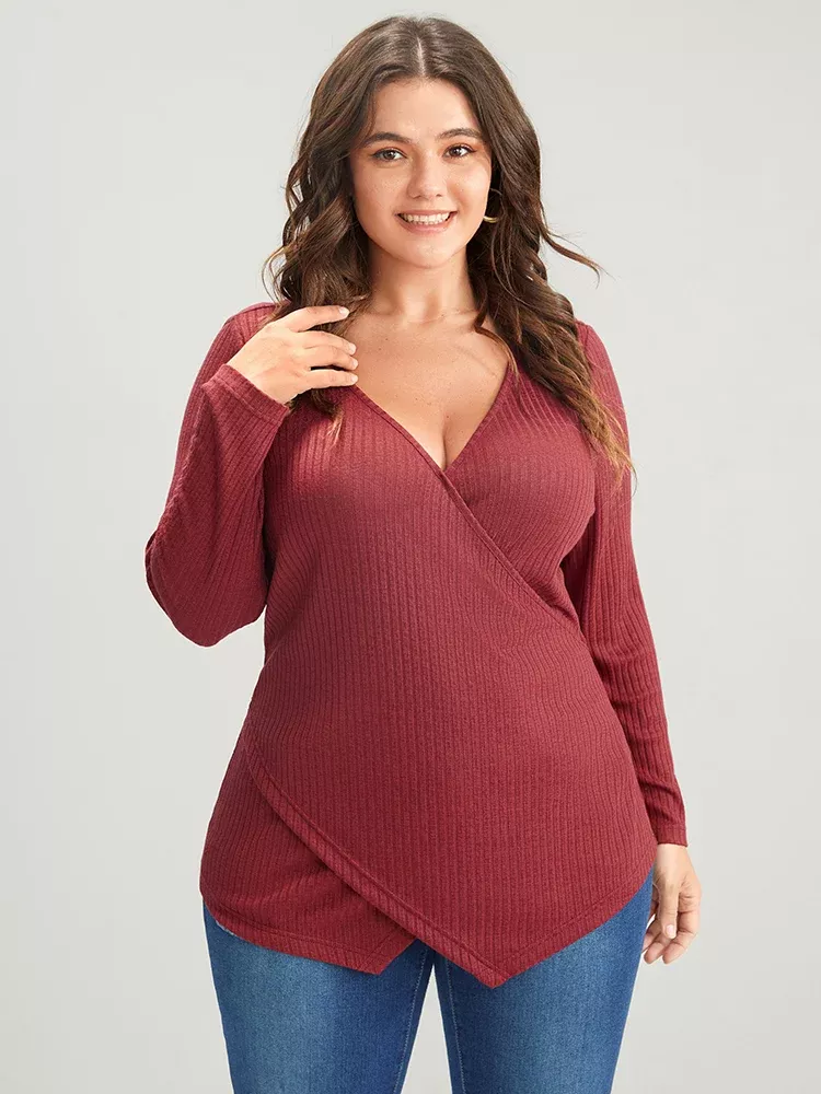Solid Crisscross Rib Knit Long Tee