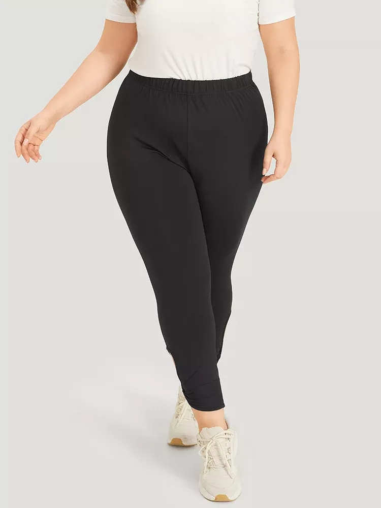 Solid Twist Front Elastic Waist Leggings