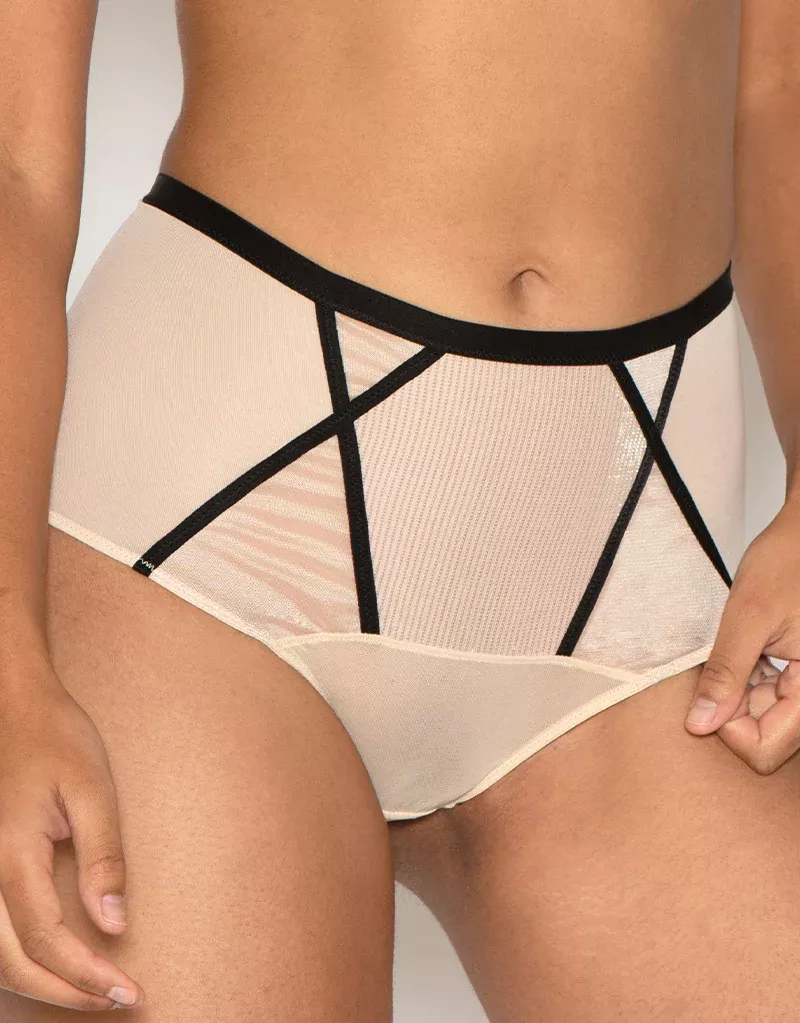 Sparks Fly High Waist Suspender Brief Latte/Silver