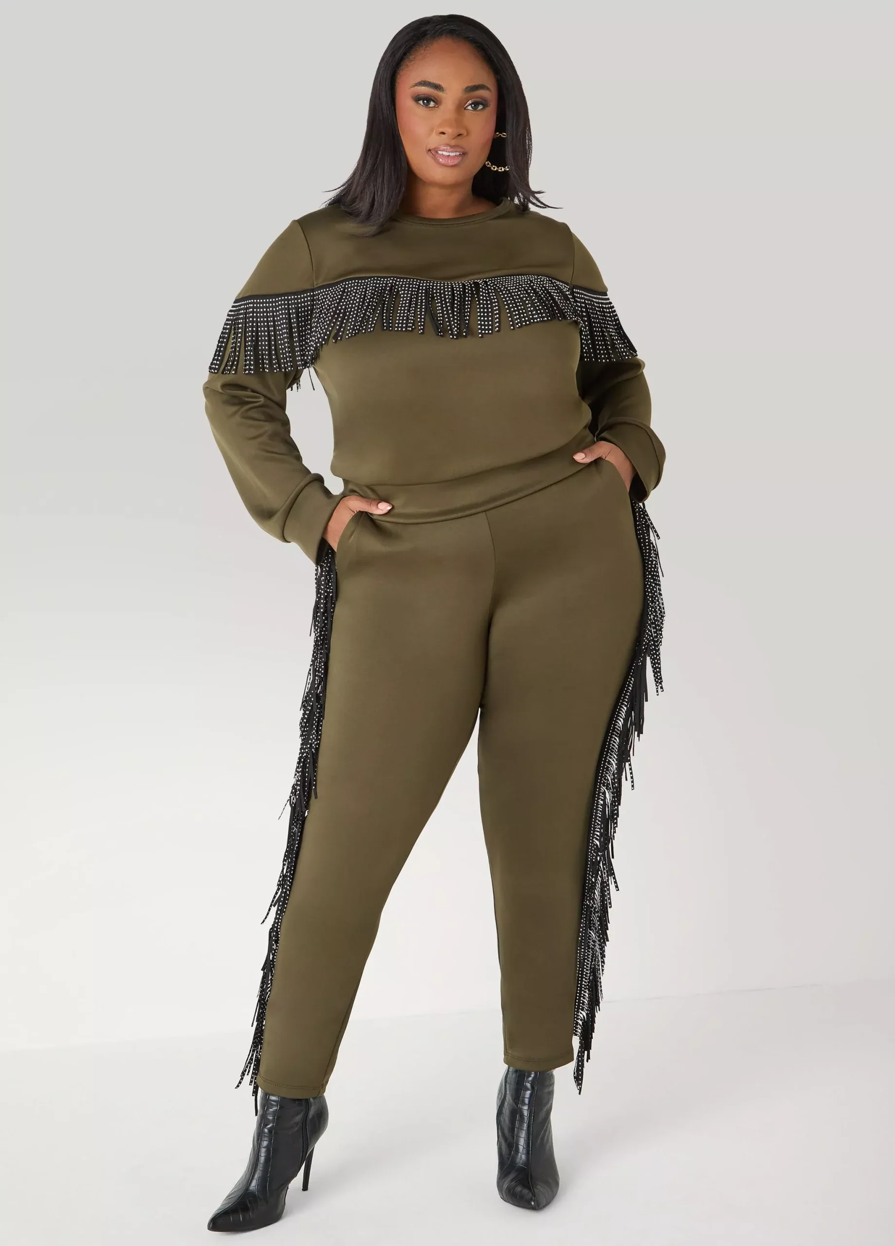 Studded Fringed Track Pants