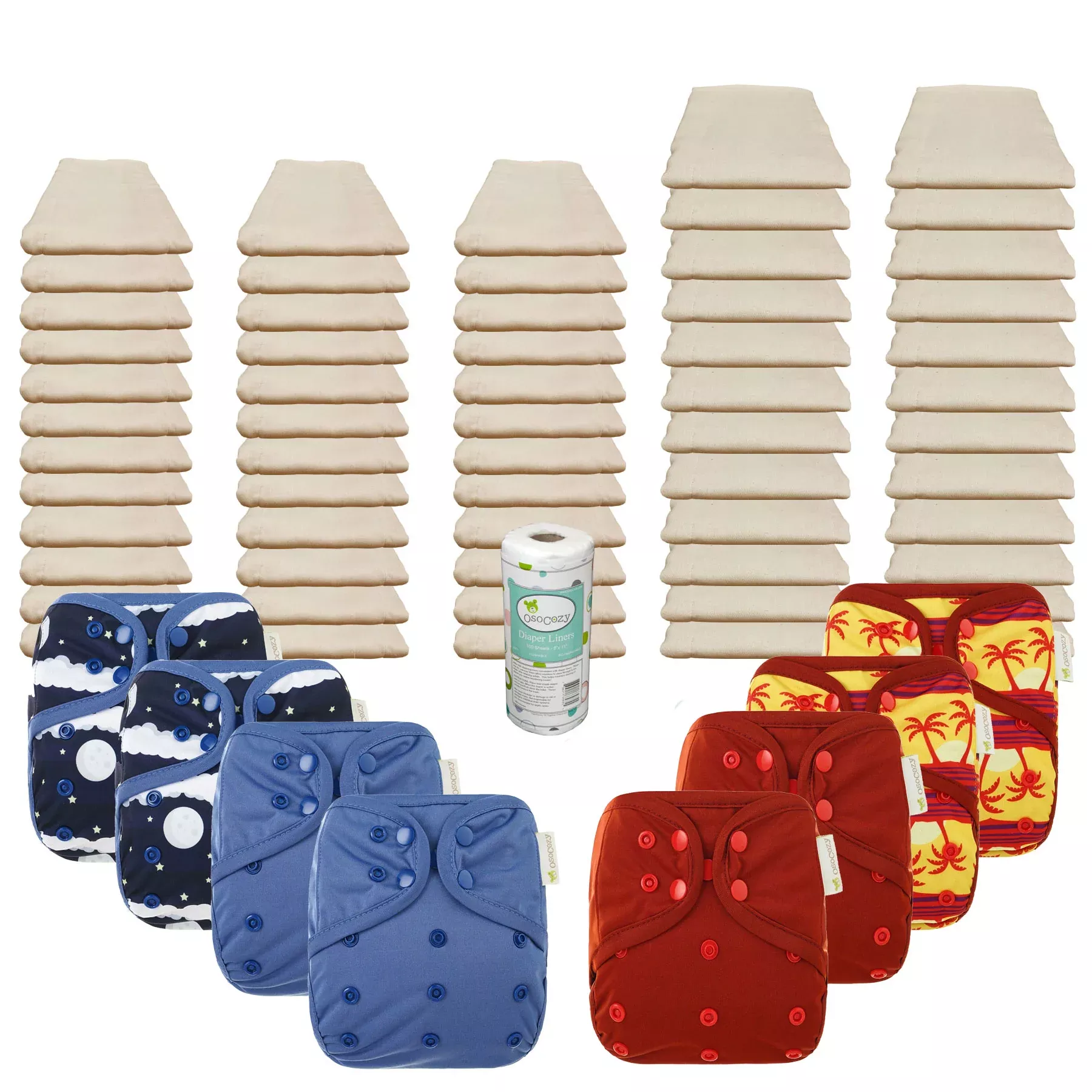 Unbleached Basic Prefold Diaper Packages with OsoCozy One Sized Covers