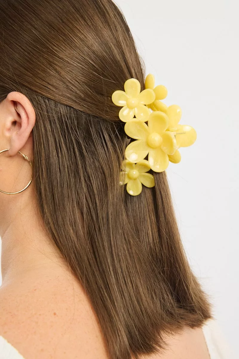 Yellow Marbled Flower Claw Clip