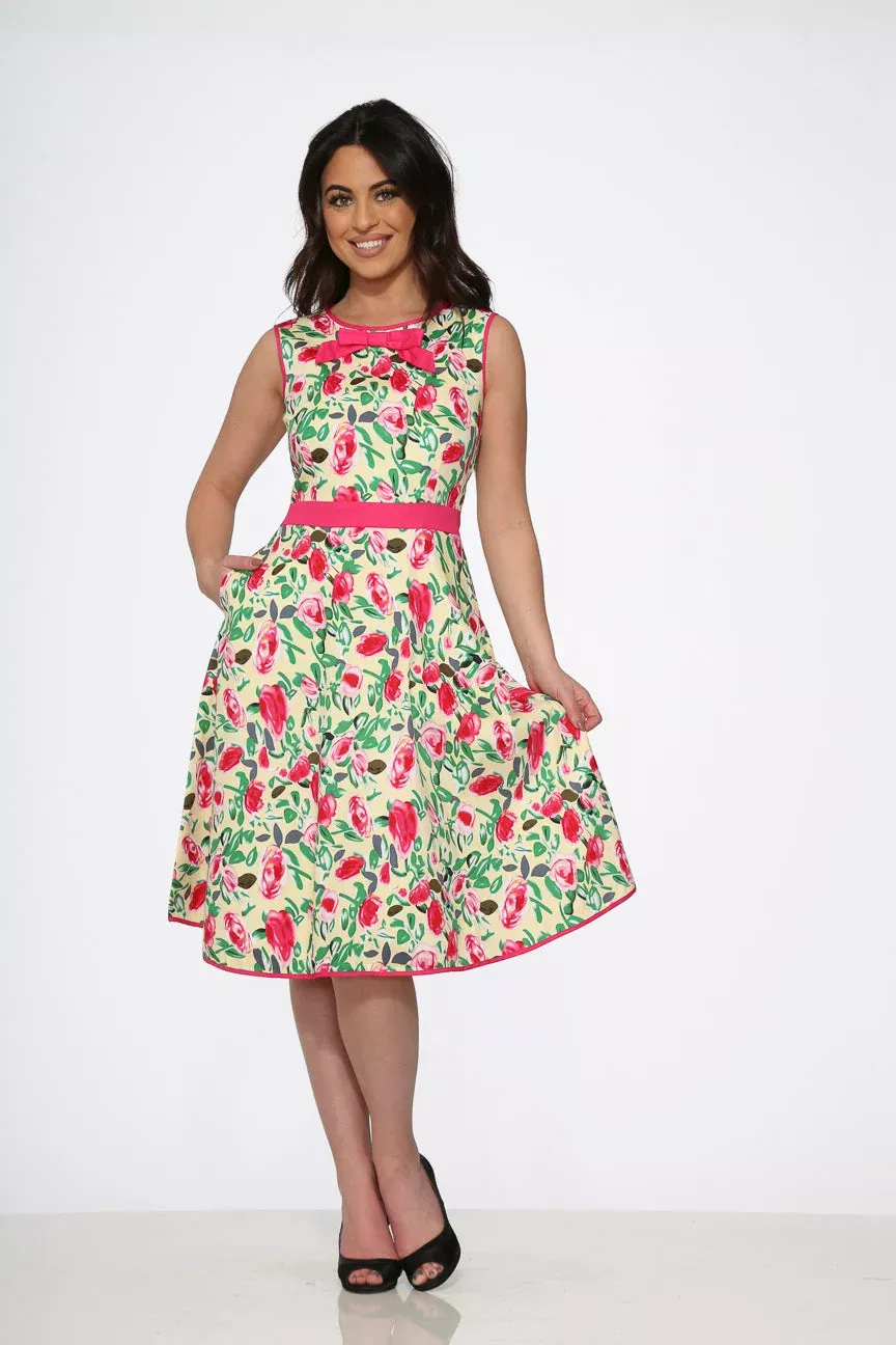 Yellow and Red Rose Swing Dress