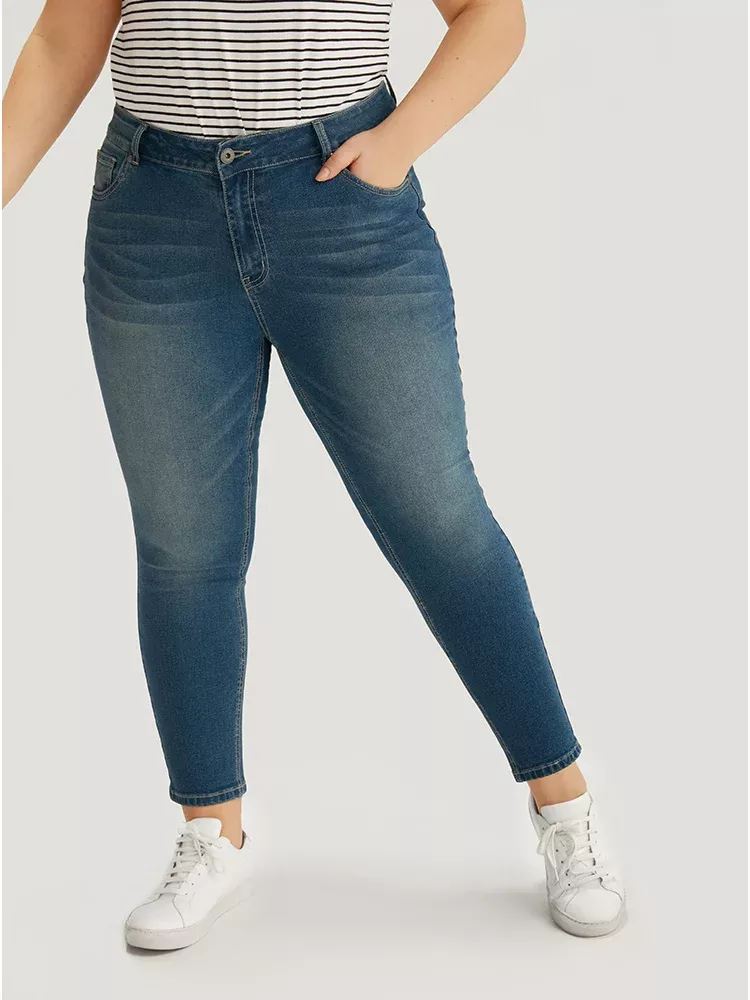 Zipper Fly Skinny Medium Wash Jeans